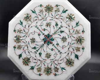 Placa con incrustaciones de mármol hecha a mano / Arte floral con piedras preciosas de Pietra Dura