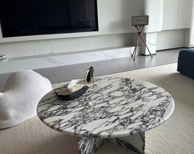 Calacatta Viola Marble Round Coffee Table | With X Legs | Handmade Luxury Italian | (Customisable)