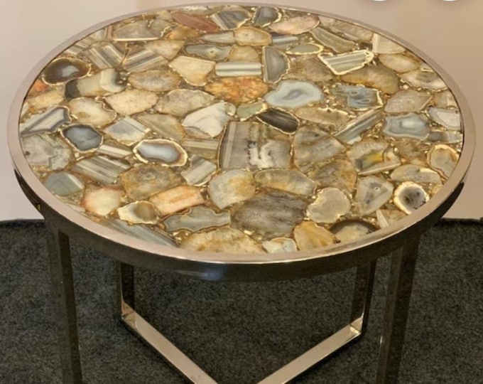 Round Multi-Colour Agate Table Top | Soft Earthy Gemstone Accent Crystal Coffee Dining Table | (Customisable)