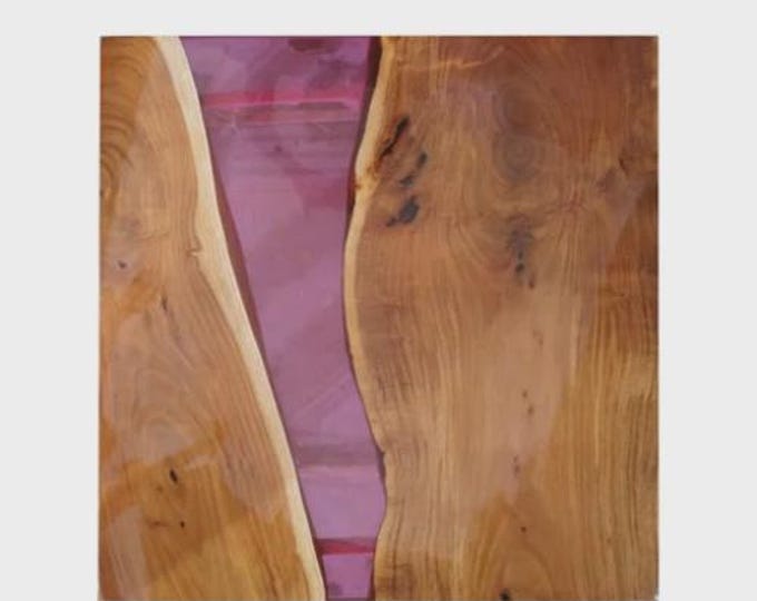 Live Edge Acacia Wood Pink Epoxy River Table Top | Square Handmade | Coffee Table | (Customisable)