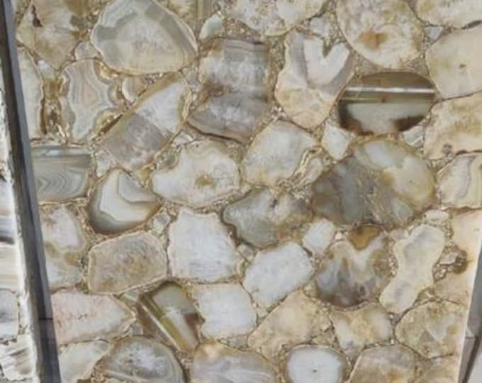 Rectangular Multi-Colour Agate Table Top | Creamy Beige Gemstone Dining Coffee Table | (Customisable)