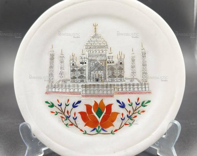 Handmade Taj Mahal Marble Inlay Plate | Indian Home Decor