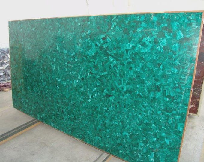 Handmade Rectangular Malachite Table Top | Green Gemstone Slab