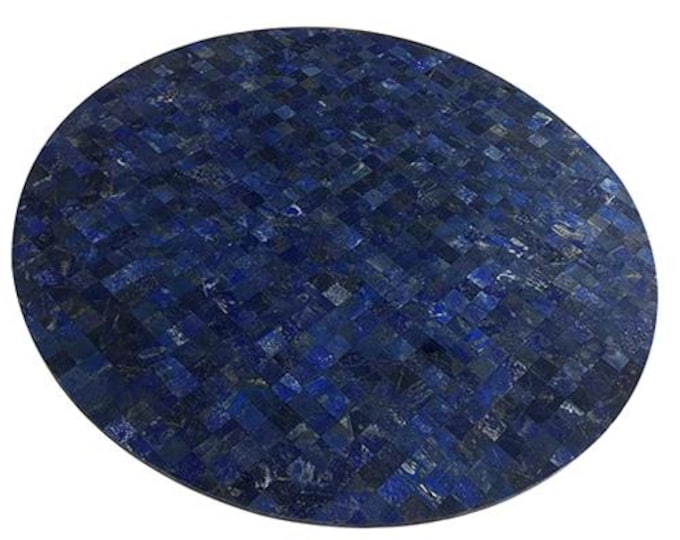 Round Lapis Lazuli Table Top | Handcrafted Gemstone Mosaic (Customizable)