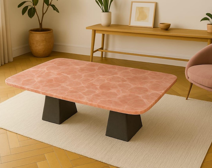 Dark Pink Rose Quartz Table Top | Customizable Gemstone Coffee Table