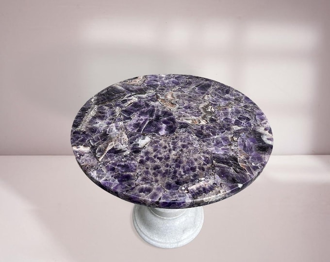Round Amethyst Table Top | Gemstone Slab | Coffee & Dining Table Luxury Vastu | (Customisable)