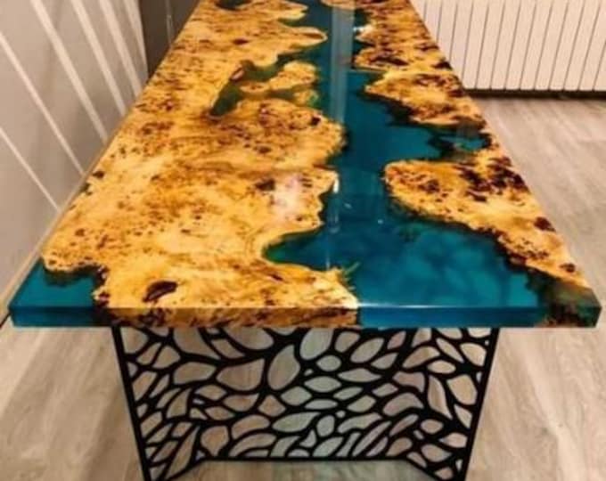 Turquoise Epoxy Acacia Wood River Table Top | Handmade, Customizable