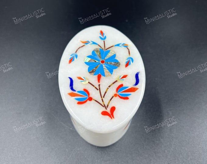 Handmade Marble Inlay Jewelry Box | Floral Pietra Dura Art