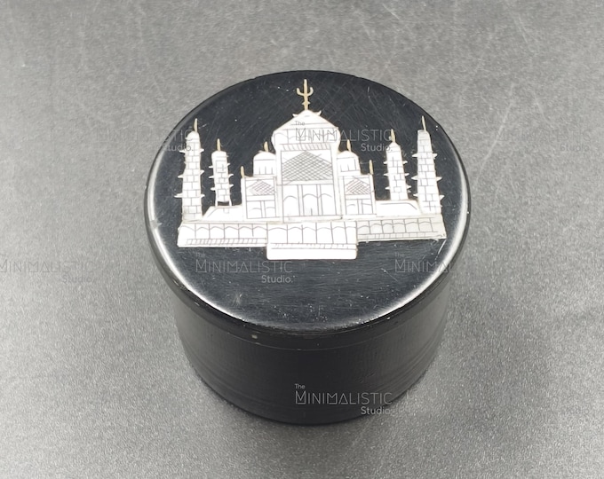 Taj Mahal Keepsake Box | 2" Black Marble Gemstone Inlay