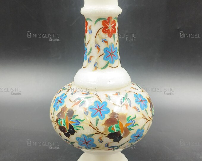 Handcrafted Marble Floral Inlay Vase | Pietra Dura Indian Decor