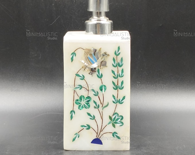 Floral Marble Soap Dispenser | Pietra Dura Inlay Bathroom Decor