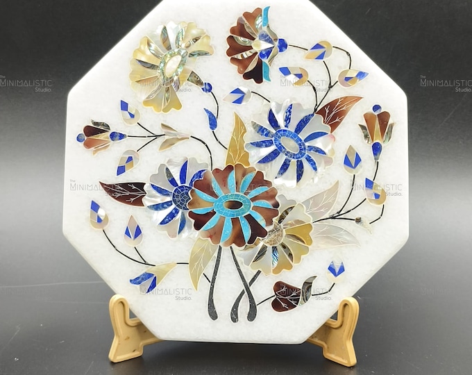 Floral Symphony on White Marble | Handmade Pietra Dura Inlay Plate