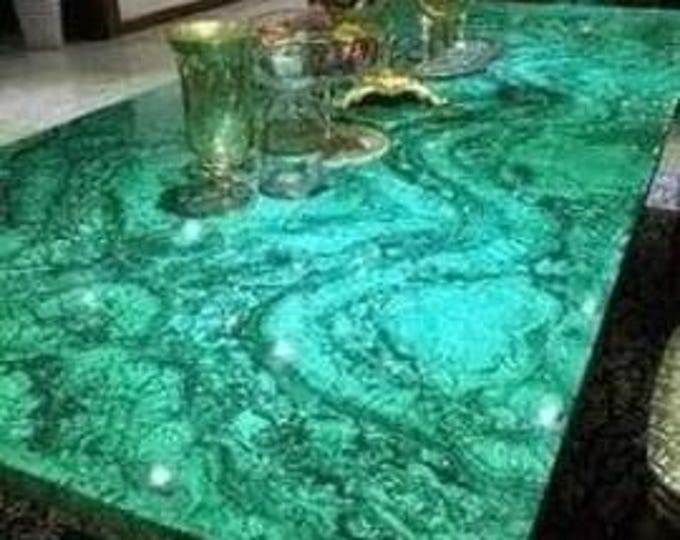 Handmade Luxury Malachite Table Top | Rectangular Green Gemstone, Customisable