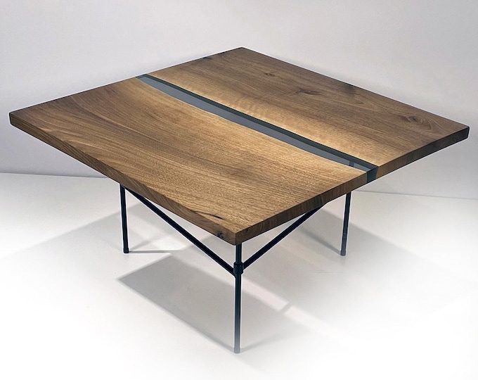 Square Clear Epoxy Acacia Wood Table Top | Coffee Dining Table | (Customisable)