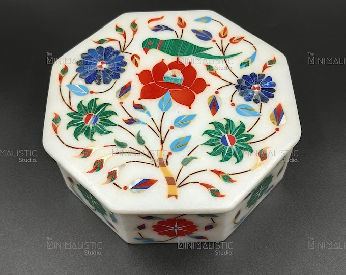 Handmade Marble Inlay Box – Floral Design, Agra Keepsake (5x5 Inches)