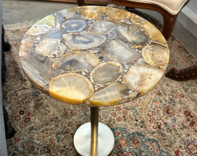Round Soft Multi-Colour Agate Table Top | Pastel Gemstone | Dining Coffee Table | (Customisable)