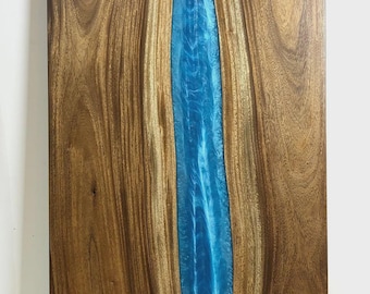 Rectangular Acacia Wood Blue Epoxy River Table | Live Edge Resin Table | (Customizable)