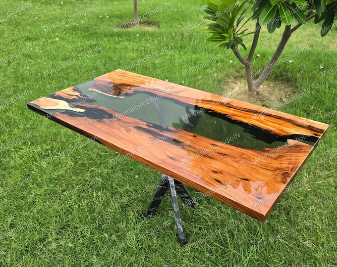 Handmade Acacia Wood Epoxy Table Top | Live Edge Dining, Office, Conference | Customizable