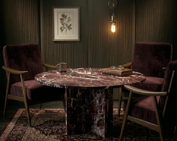 Rosso Levanto Coffee Table Top | Handmade Red Marble Round Top | (Customisable)