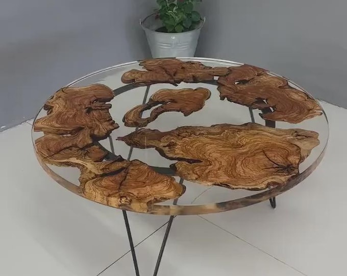 Acacia Wood Coffee Table Top | Round Clear Epoxy Resin, Handmade
