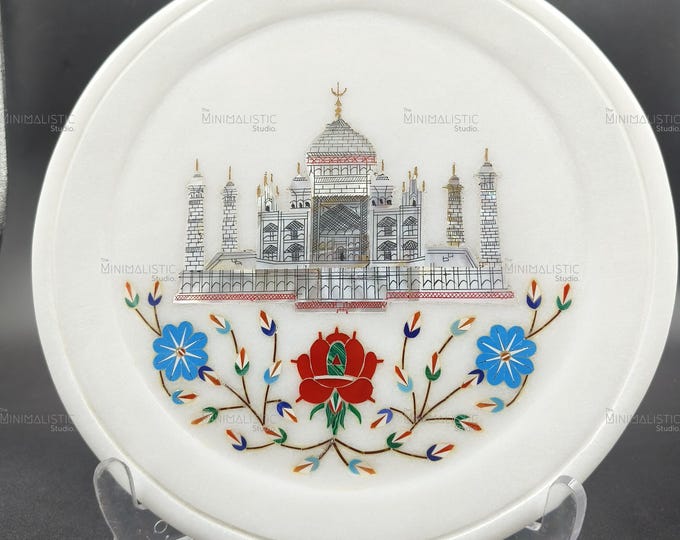 Taj Mahal Marble Inlay Plate | Indian Handcrafted Home Decor