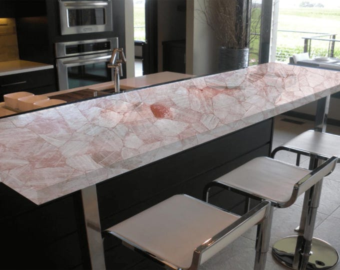 Rectangular Rose Quartz Table Top | Gem-Grade Counter, Bar, Dining (Customizable)