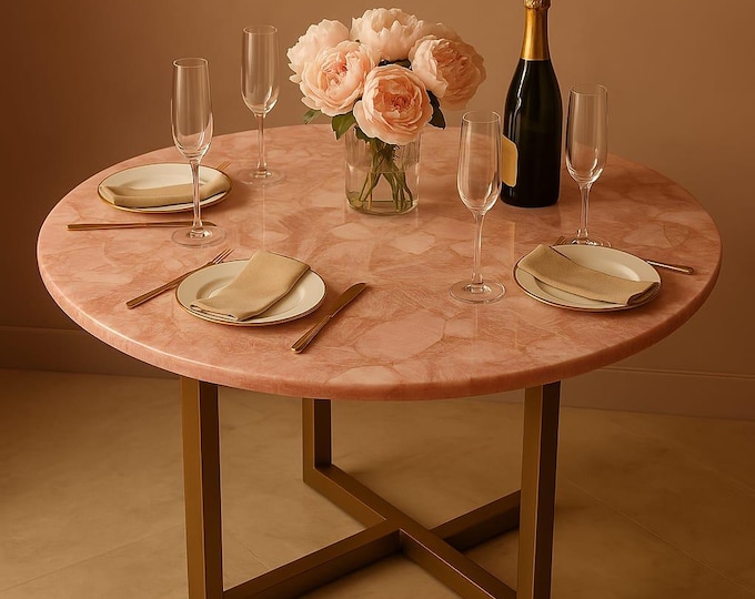 Round Rose Quartz Table Top | Champagne Blush Centerpiece (Customizable)