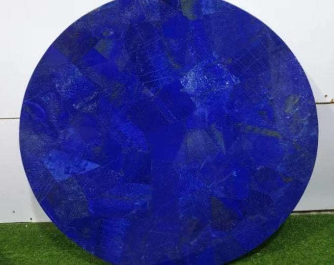 Round Lapis Lazuli Table Top | Deep Blue Gemstone, Customizable