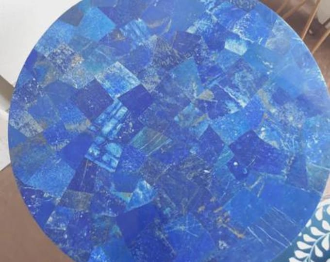 Handmade Lapis Lazuli Round Table Top | Gemstone Coffee, Dining Table (Customisable)