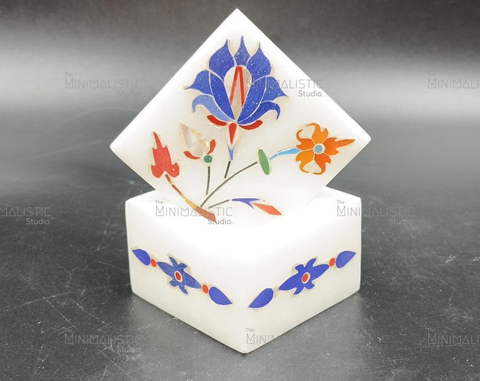 Handmade Marble Keepsake Box | Floral Pietra Dura Inlay
