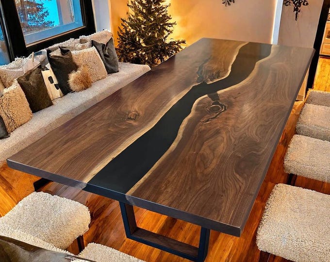 Acacia Wood Epoxy River Table Top | Custom Dining, Coffee Table