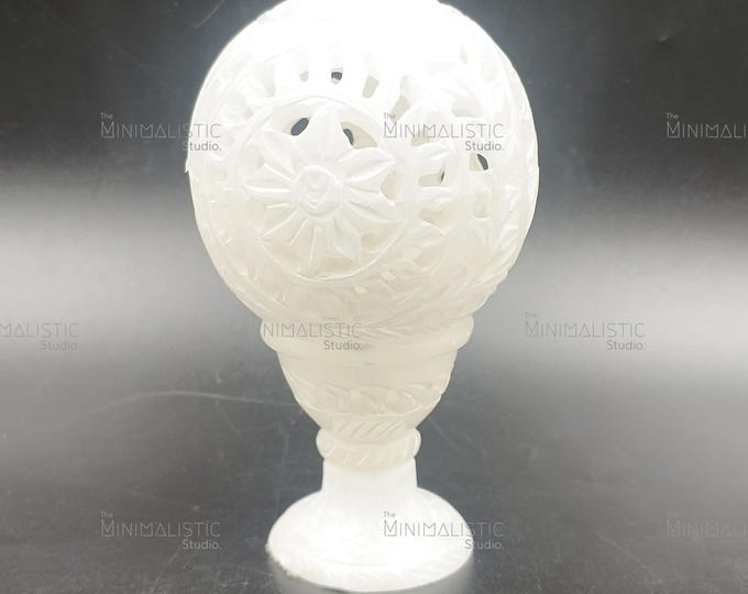 Handcrafted White Marble Jali Tealight Holder with Stand | Indian Candle Decor