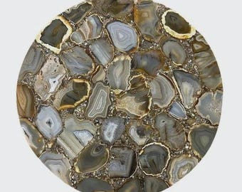 Handmade Smoky Agate Round Table Top | Natural Gemstone Decor | (Customizable)