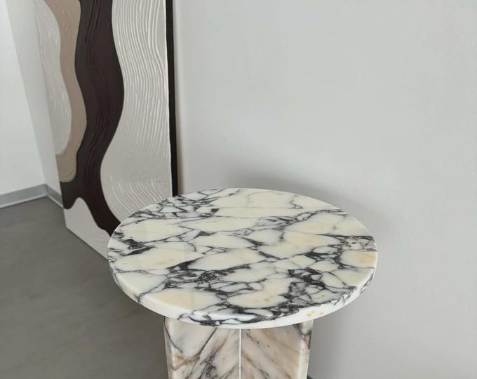 Calacatta Marble Table with X-Shape Leg | Handmade Round Luxury Coffee Table | (Customisable)