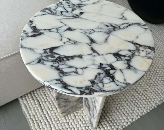 Elegant Calacatta Viola Marble Round Coffee Table | With X Legs | Luxury Handmade | (Customisable)