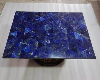 Handmade Square Lapis Lazuli Mosaic Table Top | Geometric Coffee Table