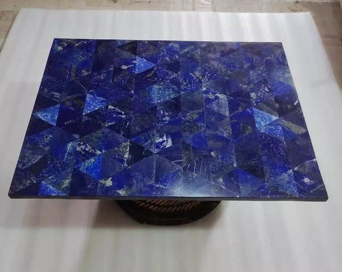 Handmade Square Lapis Lazuli Mosaic Table Top | Geometric Coffee Table