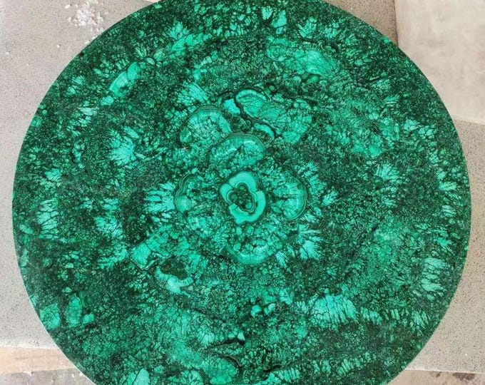 Round Malachite Table Top | Handcrafted Green Gemstone Coffee Dining Table | (Customisable)