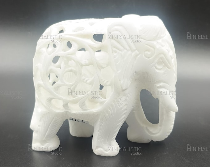 Hand-Carved Marble Jali Elephant | Indian Good Luck Decor