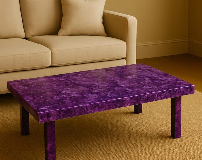 Rectangular Amethyst Gemstone Table Top | Purple Crystal, Customizable