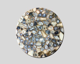 Grey and Black Agate Table Top | Round Gemstone Accent Top | (Customisable)