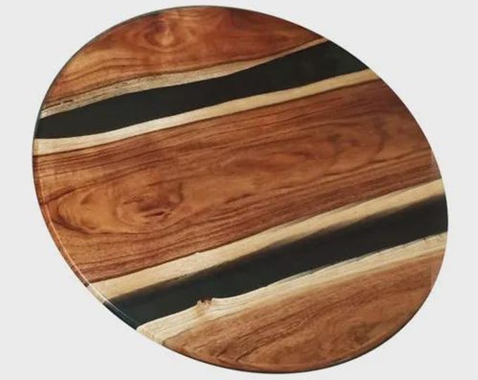 Round Acacia Wood Black Epoxy Table Top | Live Edge Handmade | Coffee Table | (Customisable)