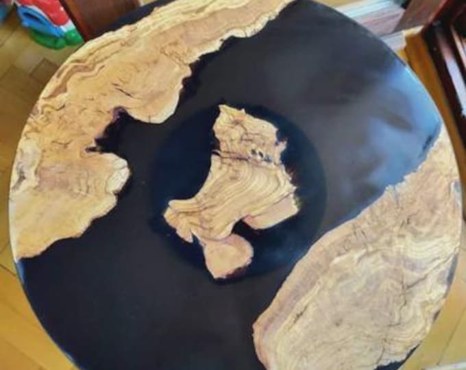 Round Black Epoxy Acacia Wood Table Top | Resin River Coffee Dining Table | (Customisable)