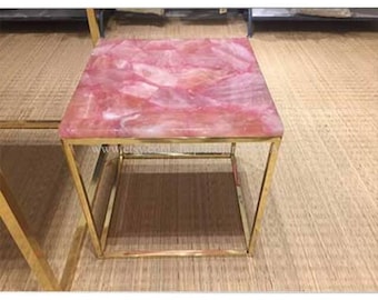 Quadratische Rosenquarz-Tischplatte | Custom Beistelltisch | (Individualisierbar)