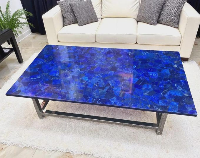Handmade Lapis Lazuli Table Top | Rectangular Gemstone Slab (Customizable)
