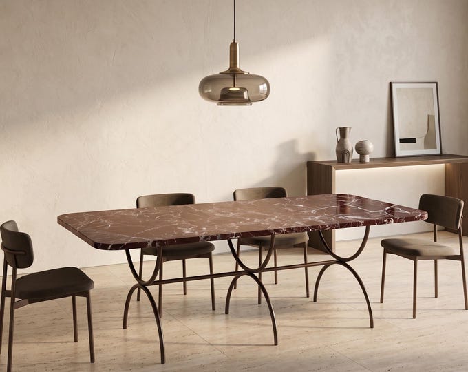 Handmade Rectangular Rosso Levanto Marble Table Top | Burgundy Stone Dining Top | (Customisable)
