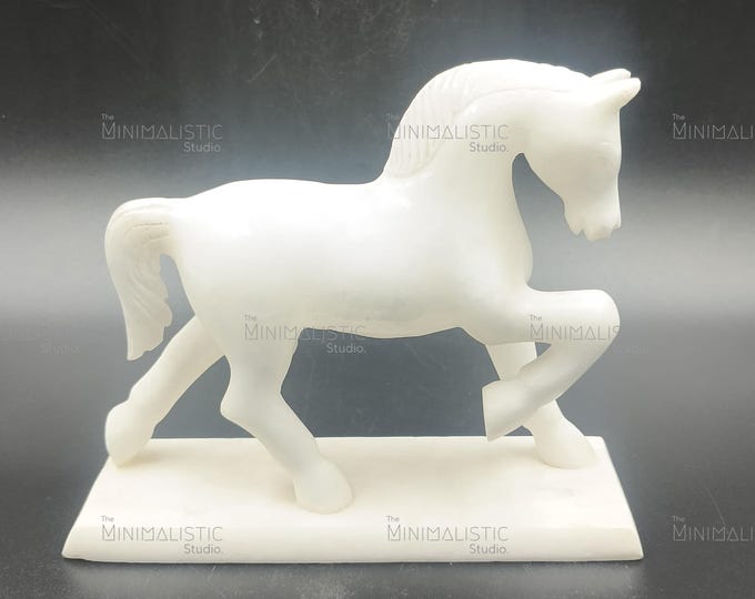 Handmade Makrana White Marble Horse Statue | Indian Decor (6x6 Inches)