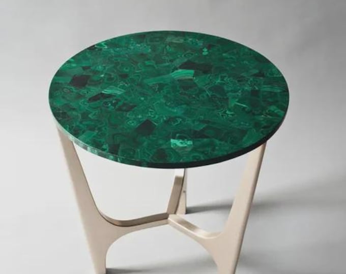 Round Malachite Table Top | Luxury Green Gemstone Accent Coffee Dining Table | (Customisable)