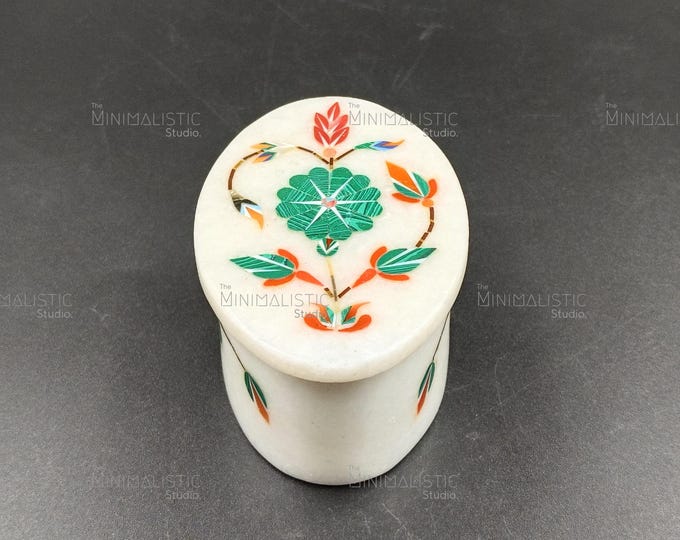 Handmade Marble Inlay Jewelry Box | Floral Pietra Dura Art