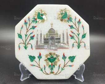 タージ・マハル大理石象嵌プレート｜八角形の白い大理石のホーム